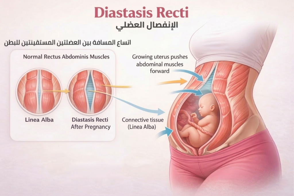 الإنفصال العضلي 20260312 225139 0000 تمارين الانفصال العضلي بعد الولادة: دليلك الكامل للتشخيص والتعافي المنزلي