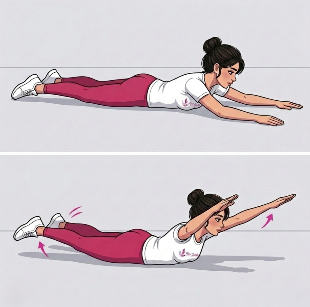 تمرين Superman لتقوية عضلات الظهر وعلاج آلام الرقبة — Superman Exercise علاج آلام الرقبة بسبب الموبايل: 5 تمارين طبيعية تُنهي الرقبة النصية نهائياً