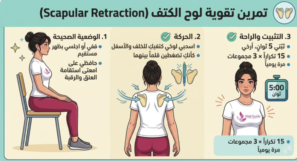 علاج مرفق البادل Padel Elbow: دليلكِ للعودة للملعب بدون ألم 9 تمرين تقوية لوح الكتف Scapular Retraction علاج مرفق البادل Padel Elbow: دليلكِ للعودة للملعب بدون ألم