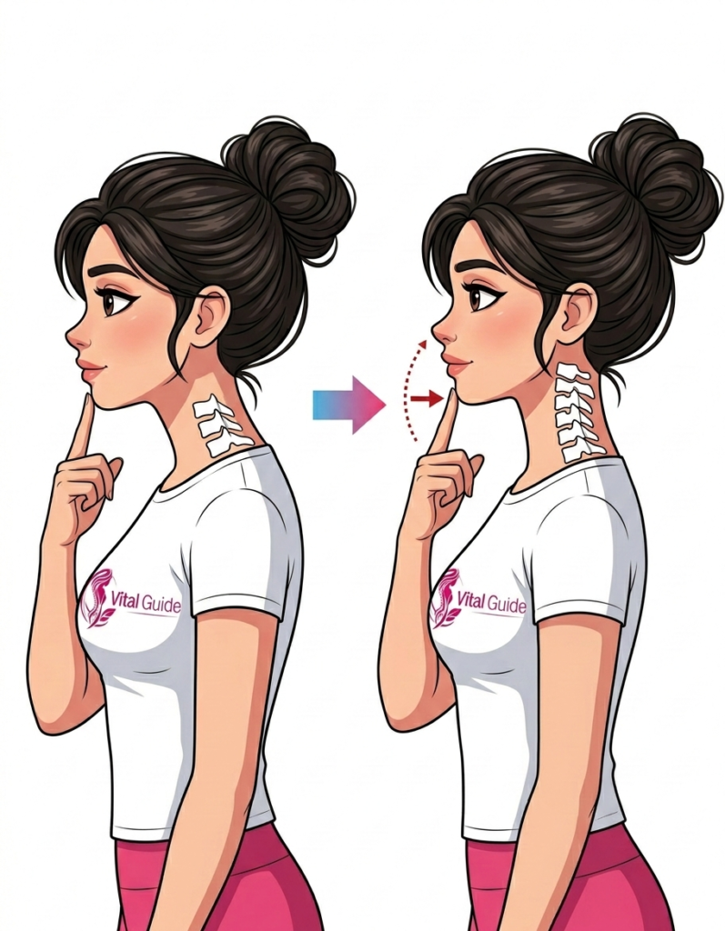 تمرين سحب الذقن لعلاج آلام الرقبة — Chin Tuck علاج آلام الرقبة بسبب الموبايل: 5 تمارين طبيعية تُنهي الرقبة النصية نهائياً