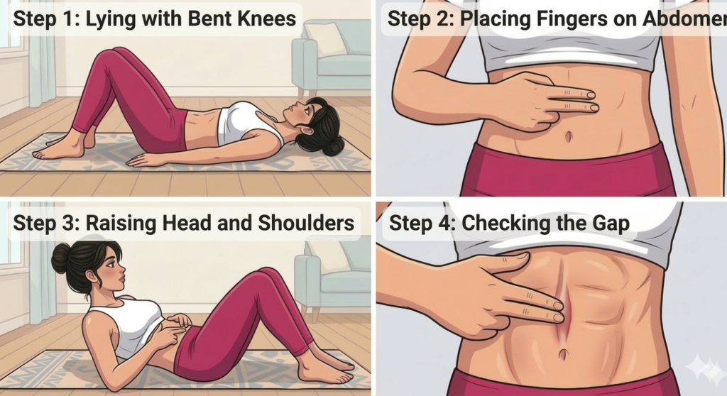 كيفية إجراء اختبار الانفصال العضلي بعد الولادة — Diastasis Recti Test تمارين الانفصال العضلي بعد الولادة: دليلك الكامل للتشخيص والتعافي المنزلي